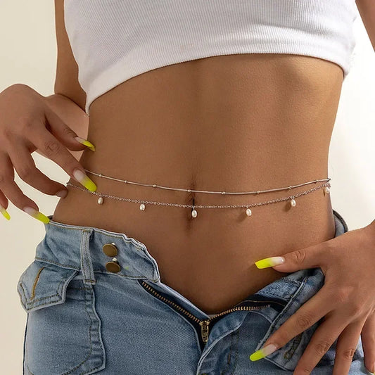 Elegant Double Layer Pearl Body Chain