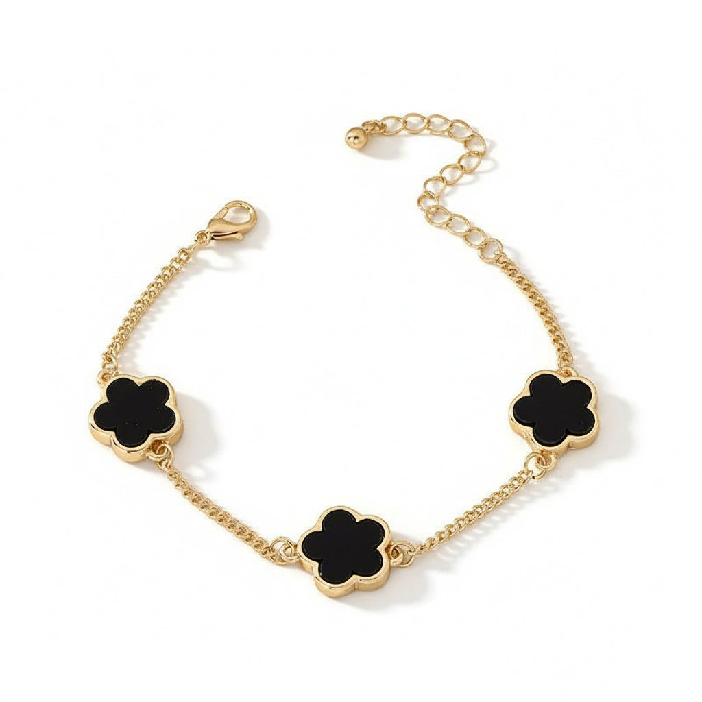 Pulsera de Trébol Verde Vintage Tono Oro - Ajustable