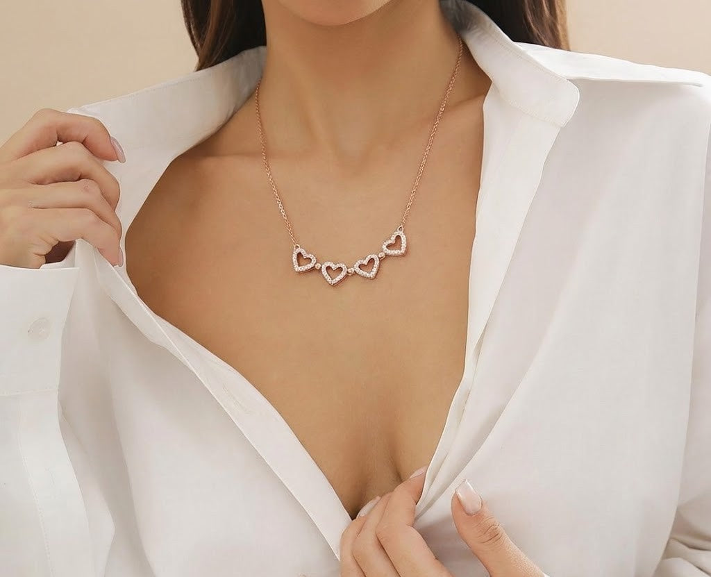Collar Trébol Magnético 2 en 1 - Corazones de Acero y Zirconitas