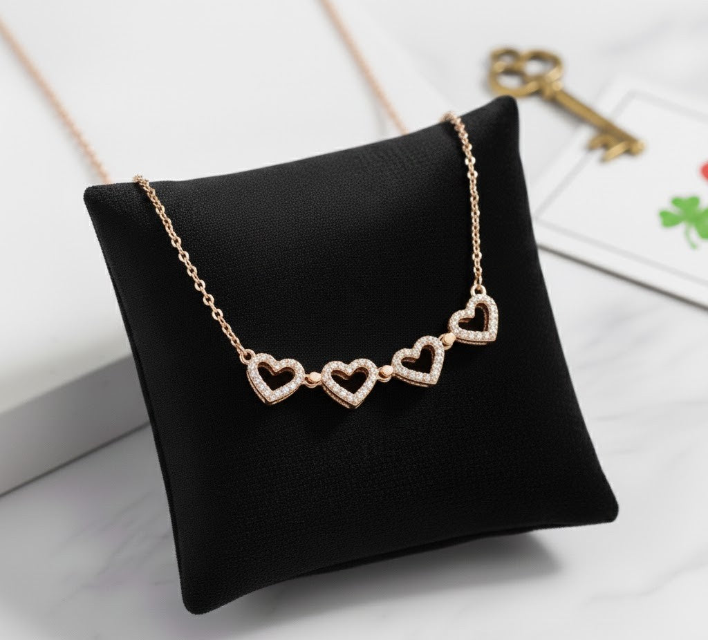 Collar Trébol Magnético 2 en 1 - Corazones de Acero y Zirconitas